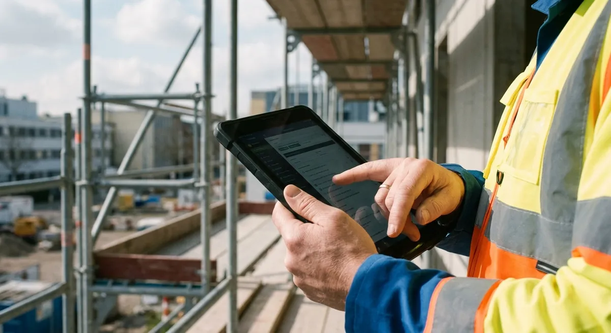 Coordonnateur sécurité pointant une check-list sur tablette